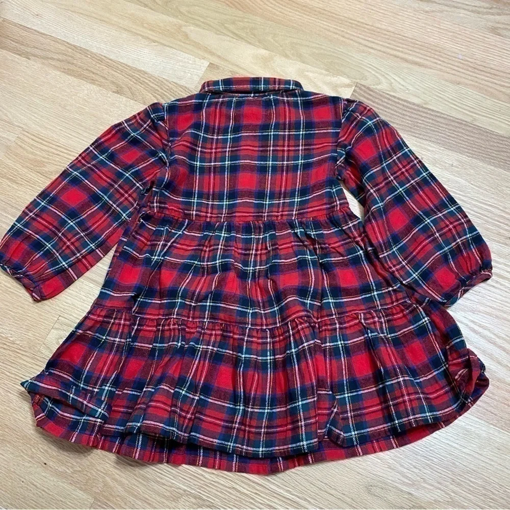 Old Navy Tartan Plaid Tiered Dress NWT 4T Red Blue Green Long Puff Sleeve